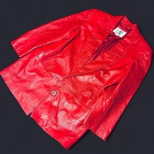 VINTAGE LNR Red Leather Coat - Size Medium